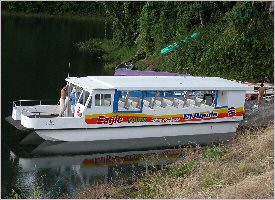 Water transportation through the Arenal Lake on a boat