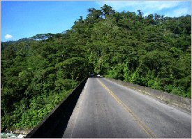 Driving through the Braulio Carrillo National Park, over rivers, crossing the rainforest